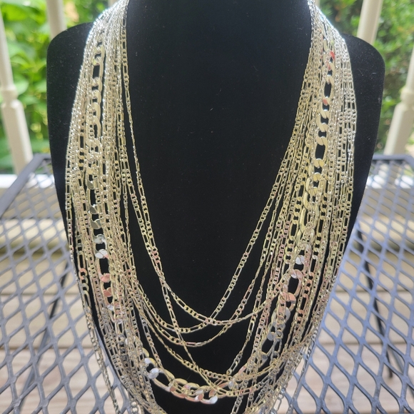 Jewelry - 56 925 PLATED Shiny Silver Toned Figaro Ball Box Mariner Chain Necklace Bundle